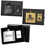 NST21402  Deluxe 5 oz. Flask and Oil Flip Top Lighter Gift Set With Custom Imprint